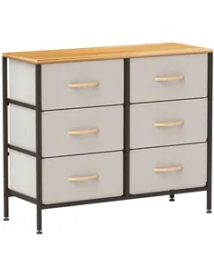 HOMCOM Fabric Chest of Drawers, Industrial Bedroom Dresser with 6 Fabric Drawers, Steel Frame and Wooden Top for Nursery, Living