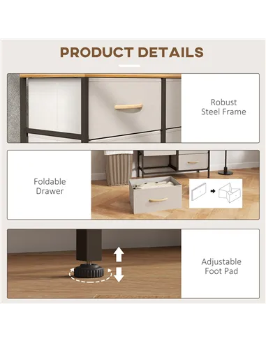 HOMCOM Fabric Chest of Drawers, Industrial Bedroom Dresser with 6 Fabric Drawers, Steel Frame and Wooden Top for Nursery, Living