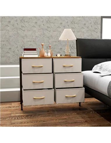 HOMCOM Fabric Chest of Drawers, Industrial Bedroom Dresser with 6 Fabric Drawers, Steel Frame and Wooden Top for Nursery, Living
