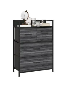 HOMCOM Rustic Chest of Four Fabric Drawers - Black