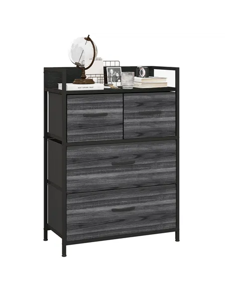 HOMCOM Rustic Chest of Four Fabric Drawers - Black