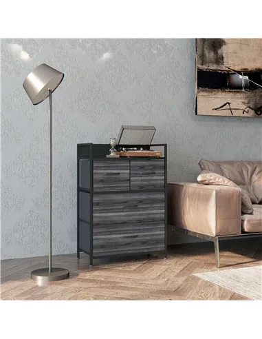 HOMCOM Rustic Chest of Four Fabric Drawers - Black