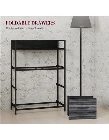 HOMCOM Rustic Chest of Four Fabric Drawers - Black