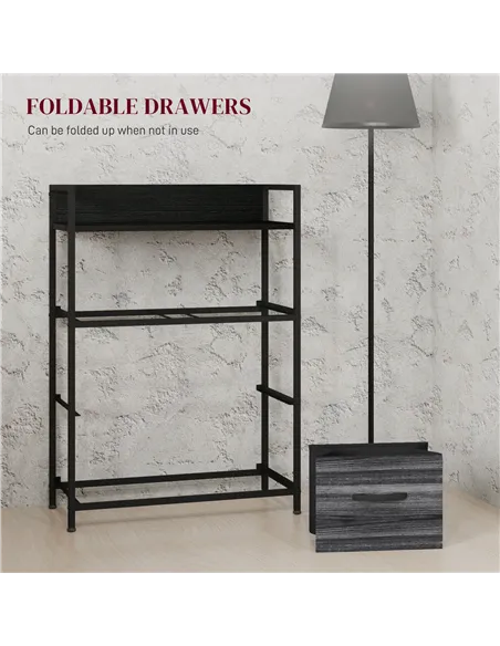 HOMCOM Rustic Chest of Four Fabric Drawers - Black