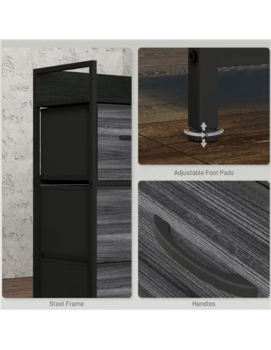 HOMCOM Rustic Chest of Four Fabric Drawers - Black