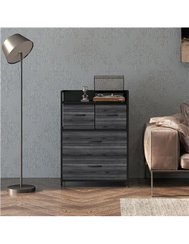 HOMCOM Rustic Chest of Four Fabric Drawers - Black