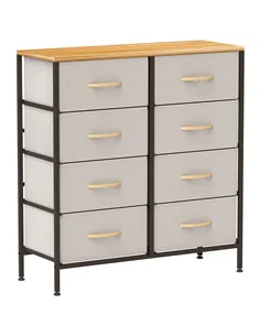 HOMCOM Fabric Chest of Drawers, Industrial Bedroom Dresser with 8 Fabric Drawers, Steel Frame and Wooden Top for Nursery, Living