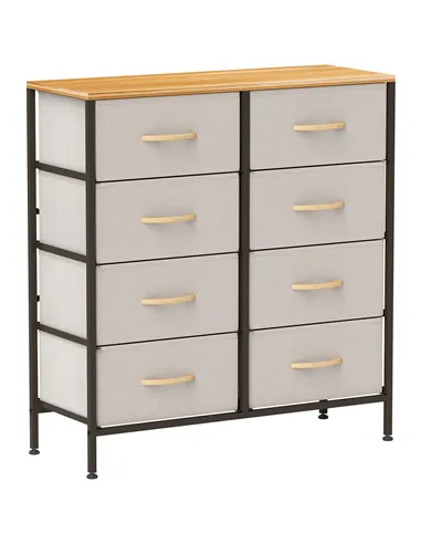 HOMCOM Fabric Chest of Drawers, Industrial Bedroom Dresser with 8 Fabric Drawers, Steel Frame and Wooden Top for Nursery, Living