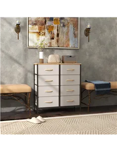 HOMCOM Fabric Chest of Drawers, Industrial Bedroom Dresser with 8 Fabric Drawers, Steel Frame and Wooden Top for Nursery, Living 2