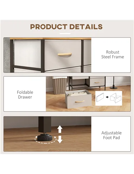 HOMCOM Fabric Chest of Drawers, Industrial Bedroom Dresser with 8 Fabric Drawers, Steel Frame and Wooden Top for Nursery, Living