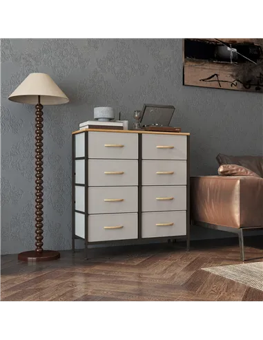 HOMCOM Fabric Chest of Drawers, Industrial Bedroom Dresser with 8 Fabric Drawers, Steel Frame and Wooden Top for Nursery, Living