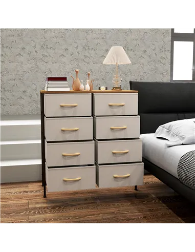 HOMCOM Fabric Chest of Drawers, Industrial Bedroom Dresser with 8 Fabric Drawers, Steel Frame and Wooden Top for Nursery, Living