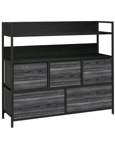 HOMCOM Rustic Chest of Five Fabric Drawers - Black