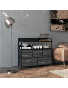HOMCOM Rustic Chest of Five Fabric Drawers - Black 2