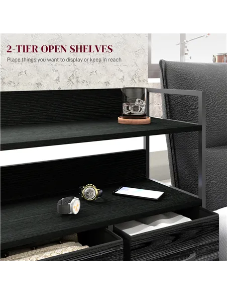 HOMCOM Rustic Chest of Five Fabric Drawers - Black