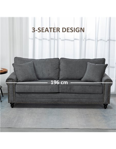 HOMCOM 3 Seater Sofa, Fabric Couch with Rubber Wood Legs, 3 Seater Settee with Extra Padded Cushions and Pillows for Living Room