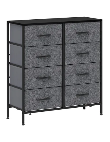 HOMCOM Fabric Chest of Drawers, Industrial Bedroom Dresser with 8 Fabric Drawers, Steel Frame and Wooden Top for Nursery, Living