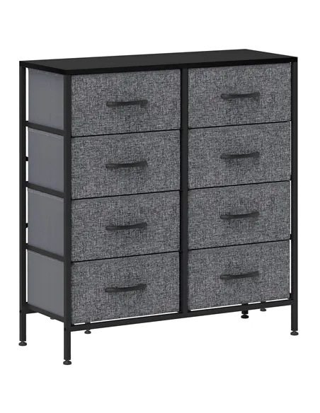 HOMCOM Fabric Chest of Drawers, Industrial Bedroom Dresser with 8 Fabric Drawers, Steel Frame and Wooden Top for Nursery, Living
