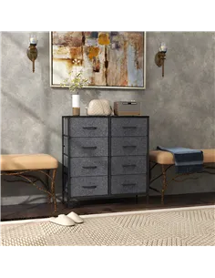 HOMCOM Fabric Chest of Drawers, Industrial Bedroom Dresser with 8 Fabric Drawers, Steel Frame and Wooden Top for Nursery, Living 2