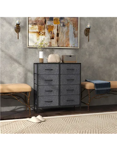 HOMCOM Fabric Chest of Drawers, Industrial Bedroom Dresser with 8 Fabric Drawers, Steel Frame and Wooden Top for Nursery, Living