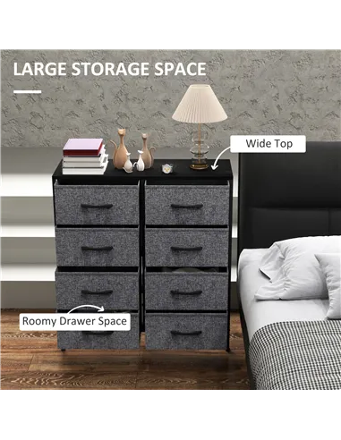 HOMCOM Fabric Chest of Drawers, Industrial Bedroom Dresser with 8 Fabric Drawers, Steel Frame and Wooden Top for Nursery, Living