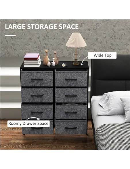 HOMCOM Fabric Chest of Drawers, Industrial Bedroom Dresser with 8 Fabric Drawers, Steel Frame and Wooden Top for Nursery, Living