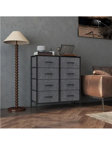 HOMCOM Fabric Chest of Drawers, Industrial Bedroom Dresser with 8 Fabric Drawers, Steel Frame and Wooden Top for Nursery, Living