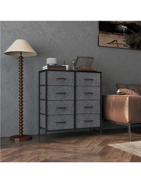 HOMCOM Fabric Chest of Drawers, Industrial Bedroom Dresser with 8 Fabric Drawers, Steel Frame and Wooden Top for Nursery, Living