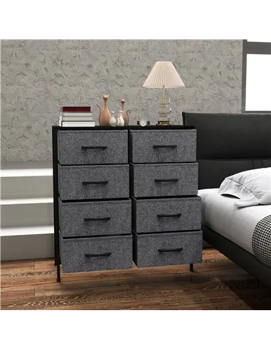 HOMCOM Fabric Chest of Drawers, Industrial Bedroom Dresser with 8 Fabric Drawers, Steel Frame and Wooden Top for Nursery, Living