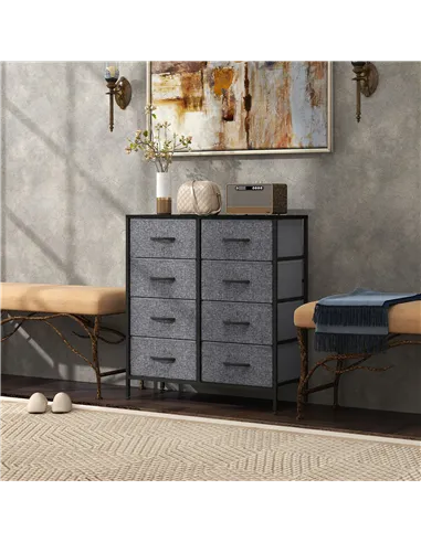 HOMCOM Fabric Chest of Drawers, Industrial Bedroom Dresser with 8 Fabric Drawers, Steel Frame and Wooden Top for Nursery, Living