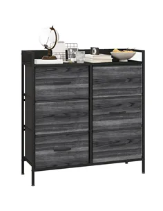 HOMCOM Rustic Chest of Six Fabric Drawers - Black