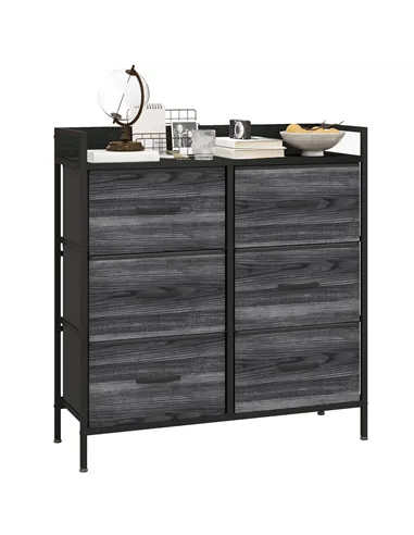 HOMCOM Rustic Chest of Six Fabric Drawers - Black