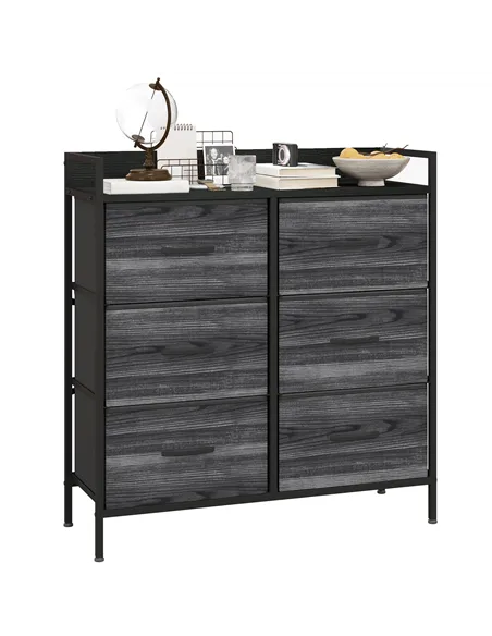 HOMCOM Rustic Chest of Six Fabric Drawers - Black