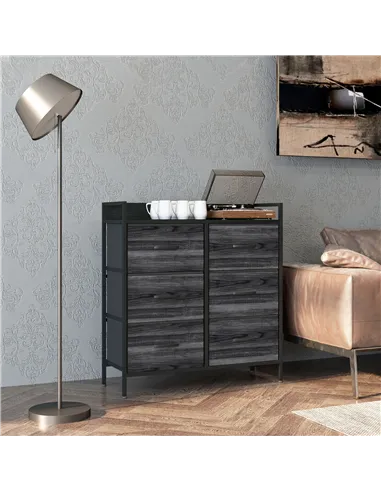 HOMCOM Rustic Chest of Six Fabric Drawers - Black