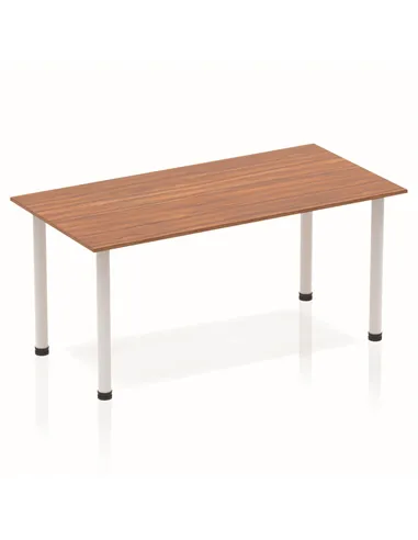 Dynamic Impulse 1600mm Straight Writing Desk Table Walnut Top Silver Post Leg BF00186