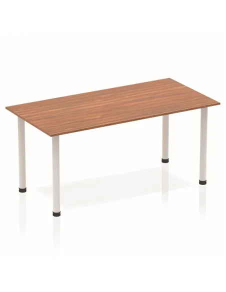 Dynamic Impulse 1600mm Straight Writing Desk Table Walnut Top Silver Post Leg BF00186