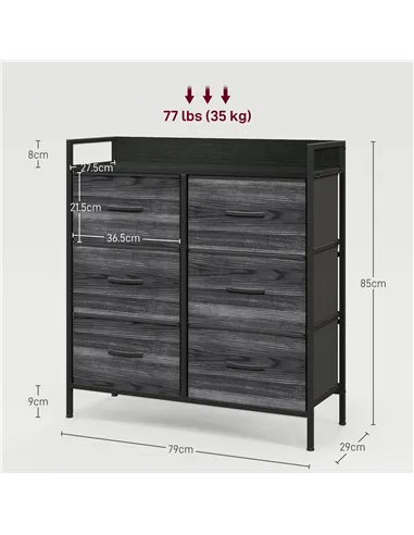 HOMCOM Rustic Chest of Six Fabric Drawers - Black