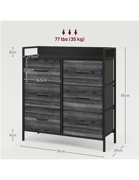 HOMCOM Rustic Chest of Six Fabric Drawers - Black