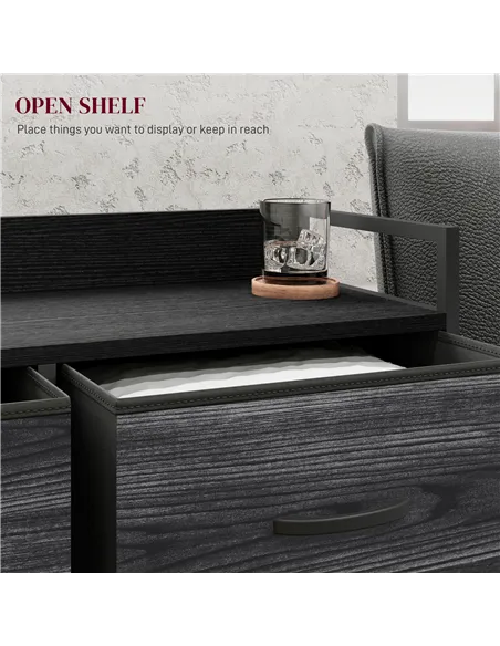 HOMCOM Rustic Chest of Six Fabric Drawers - Black