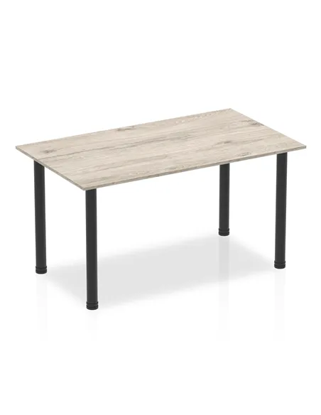 Dynamic Impulse 1400mm Straight Writing Desk Table Grey Oak Top Black Post Leg BF00399