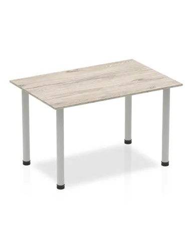 Dynamic Impulse 1200mm Straight Writing Desk Table Grey Oak Top Silver Post Leg I003251