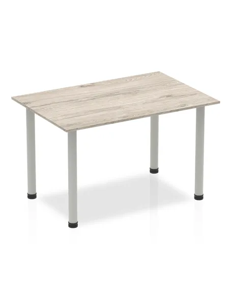 Dynamic Impulse 1200mm Straight Writing Desk Table Grey Oak Top Silver Post Leg I003251