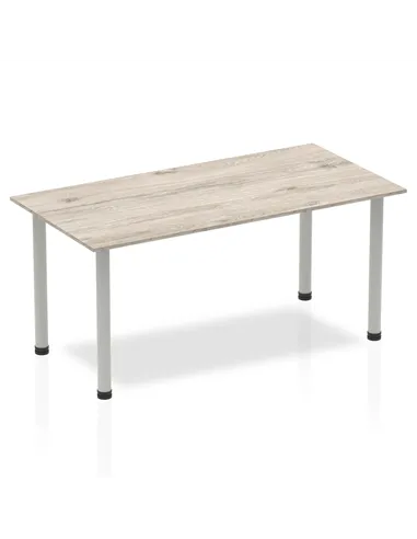 Dynamic Impulse 1600mm Straight Writing Desk Table Grey Oak Top Silver Post Leg I003253