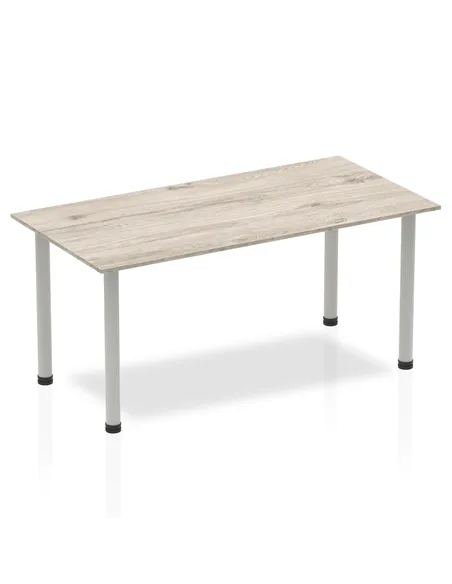 Dynamic Impulse 1600mm Straight Writing Desk Table Grey Oak Top Silver Post Leg I003253