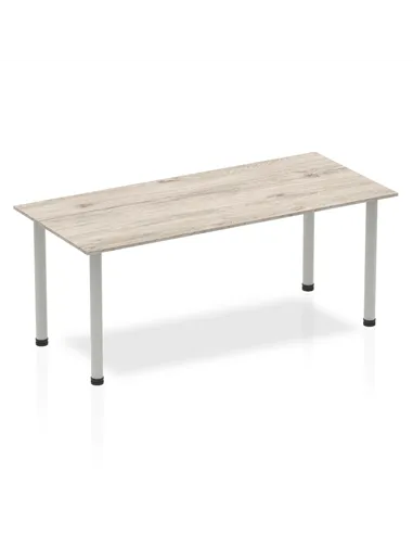 Dynamic Impulse 1800mm Straight Writing Desk Table Grey Oak Top Silver Post Leg I003254