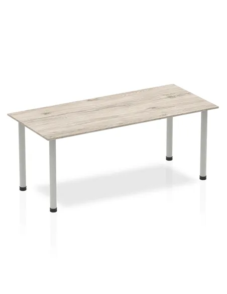 Dynamic Impulse 1800mm Straight Writing Desk Table Grey Oak Top Silver Post Leg I003254