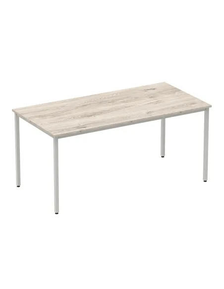 Dynamic Impulse 1600mm Straight Writing Desk Table Grey Oak Top Silver Box Frame Leg I003261