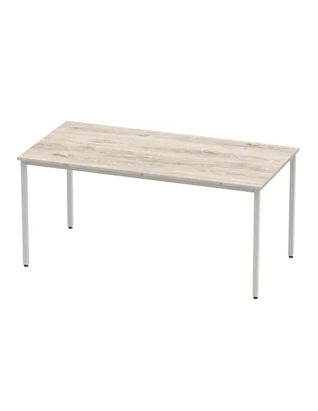 Dynamic Impulse 1600mm Straight Writing Desk Table Grey Oak Top Silver Box Frame Leg I003261