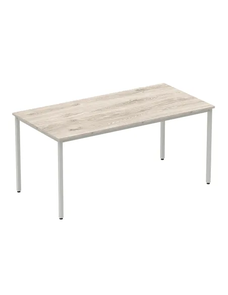 Dynamic Impulse 1600mm Straight Writing Desk Table Grey Oak Top Silver Box Frame Leg I003261