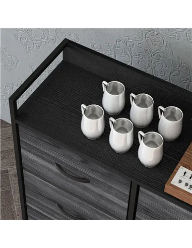 HOMCOM Rustic Chest of Six Fabric Drawers - Black